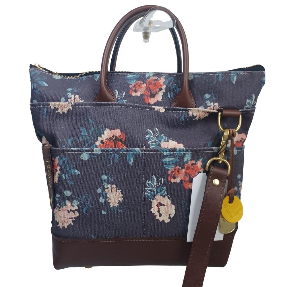 R Riveter Brown Floral Canvas Tote Bag‎ Crossbody Adjustable Strap NEW
